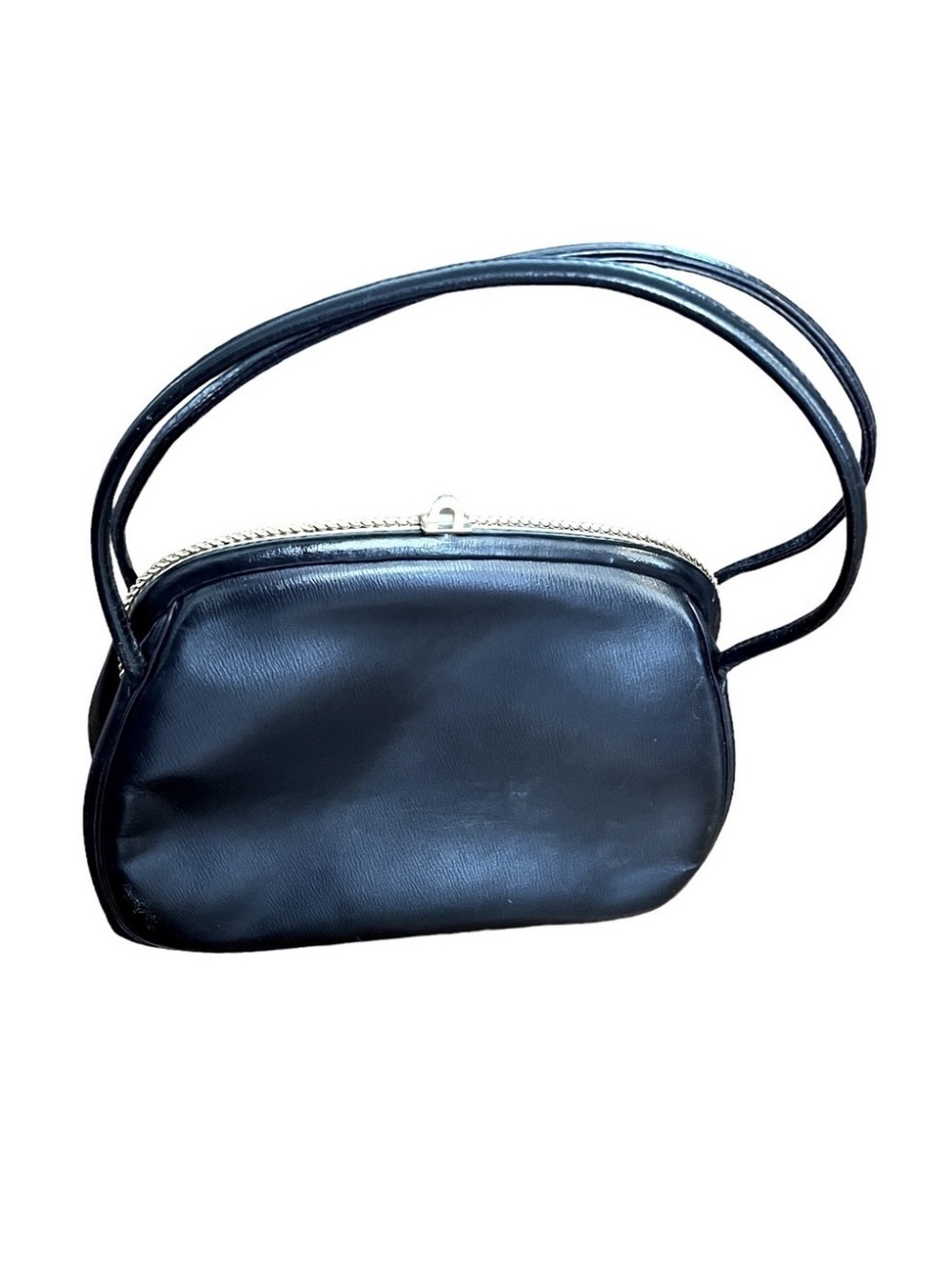 Vintage Black Leather Handbag Purse Retro Glam Party